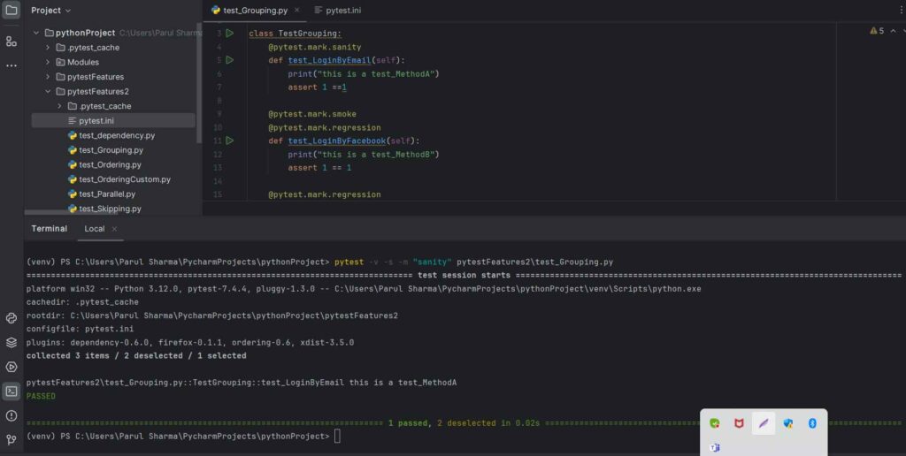 image of Group tests command